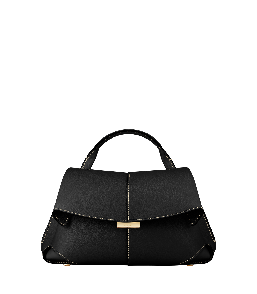Mokki Mini - Black with Ecru Grained Stitching